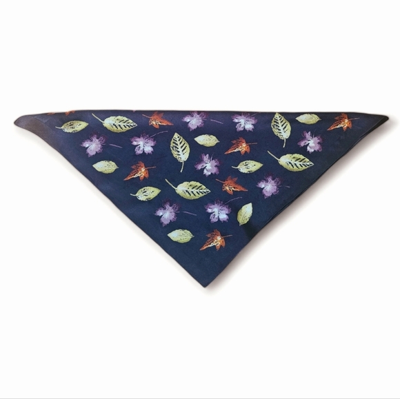 20" Square Dark Brown Scarf With Autumn Leaves Design. - Picture 3 of 5